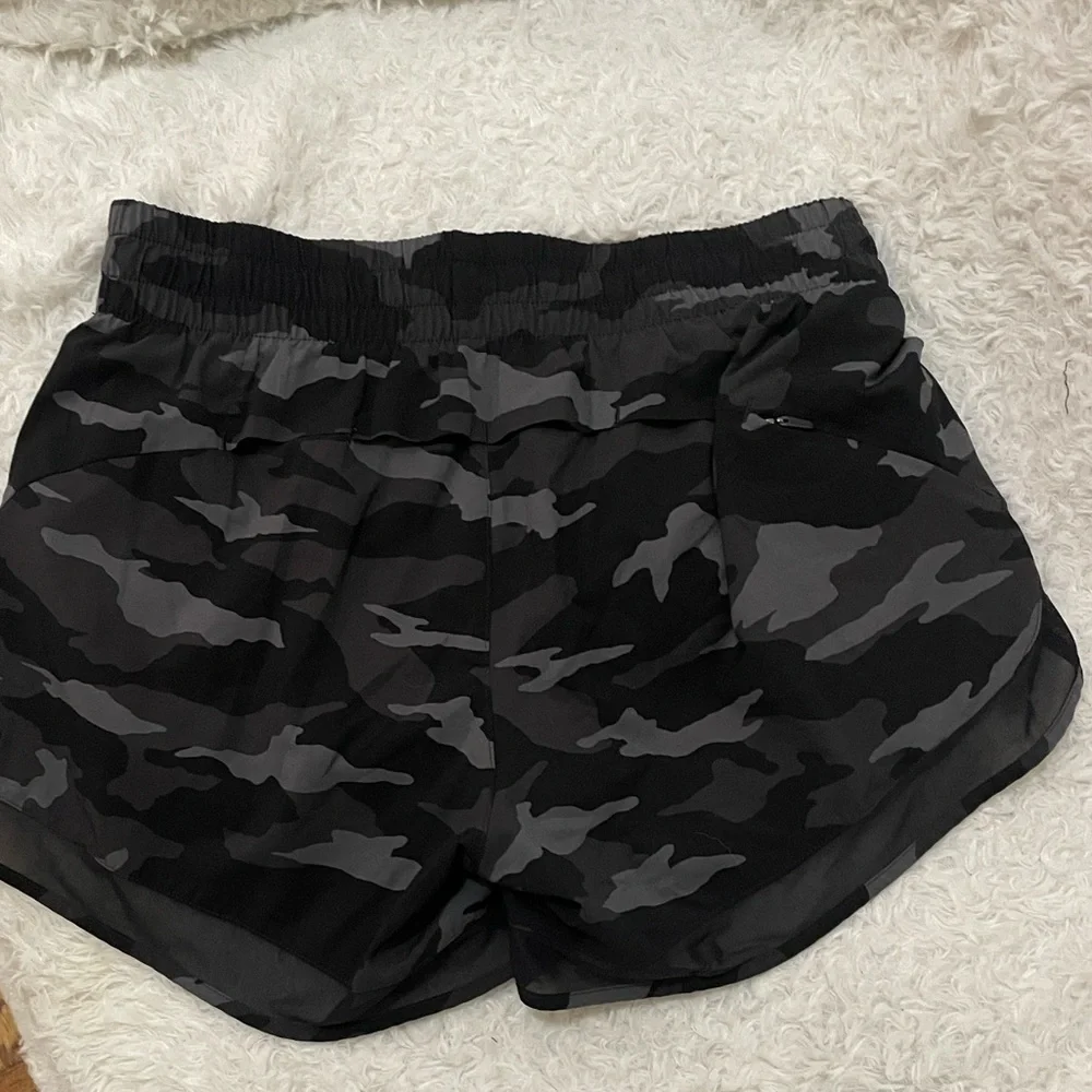 Athleta Black Camouflage Mesh Racer Shorts